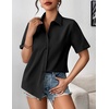 Zeagoo Womens Button Down Blouse Rolled Cuffed Short Sleeve Shirts Casual Work Blouse Summer Hawaiian Outfits(Black)