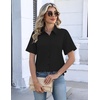 Zeagoo Womens Button Down Blouse Rolled Cuffed Short Sleeve Shirts Casual Work Blouse Summer Hawaiian Outfits(Black)