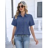 Zeagoo Womens Button Down Blouse Rolled Cuffed Short Sleeve Shirts Casual Work Blouse Summer Hawaiian Outfits(Blue)