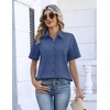 Zeagoo Womens Button Down Blouse Rolled Cuffed Short Sleeve Shirts Casual Work Blouse Summer Hawaiian Outfits(Blue)