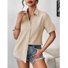 Zeagoo Womens Button Down Blouse Rolled Cuffed Short Sleeve Shirts Casual Work Blouse Summer Hawaiian Outfits(Champagne)