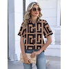 Zeagoo Womens Button Down Blouse Rolled Cuffed Short Sleeve Shirts Casual Work Blouse Summer Hawaiian Outfits(Jh308)