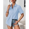 Zeagoo Womens Button Down Blouse Rolled Cuffed Short Sleeve Shirts Casual Work Blouse Summer Hawaiian Outfits(Light Blue)