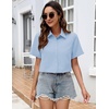 Zeagoo Womens Button Down Blouse Rolled Cuffed Short Sleeve Shirts Casual Work Blouse Summer Hawaiian Outfits(Light Blue)