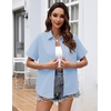 Zeagoo Womens Button Down Blouse Rolled Cuffed Short Sleeve Shirts Casual Work Blouse Summer Hawaiian Outfits(Light Blue)