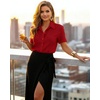 Zeagoo Womens Button Down Blouse Rolled Cuffed Short Sleeve Shirts Casual Work Blouse Summer Hawaiian Outfits(Red)