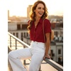 Zeagoo Womens Button Down Blouse Rolled Cuffed Short Sleeve Shirts Casual Work Blouse Summer Hawaiian Outfits(Red)