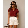 Zeagoo Womens Button Down Blouse Rolled Cuffed Short Sleeve Shirts Casual Work Blouse Summer Hawaiian Outfits(Red)