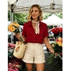 Zeagoo Womens Button Down Blouse Rolled Cuffed Short Sleeve Shirts Casual Work Blouse Summer Hawaiian Outfits(Red)