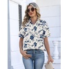 Zeagoo Womens Button Down Blouse Rolled Cuffed Short Sleeve Shirts Casual Work Blouse Summer Hawaiian Outfits(Sf198)