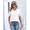 Zeagoo Womens Button Down Blouse Rolled Cuffed Short Sleeve Shirts Casual Work Blouse Summer Hawaiian Outfits(White)