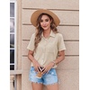 Zeagoo Womens Button Down Shirt Bust Pocket Short Sleeve Blouses Summer Top(Beige)
