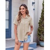 Zeagoo Womens Button Down Shirt Bust Pocket Short Sleeve Blouses Summer Top(Beige)