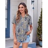 Zeagoo Womens Button Down Shirt Bust Pocket Short Sleeve Blouses Summer Top(Boho Blue 919)
