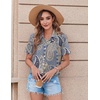 Zeagoo Womens Button Down Shirt Bust Pocket Short Sleeve Blouses Summer Top(Boho Blue 919)