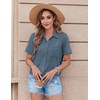 Zeagoo Womens Button Down Shirt Bust Pocket Short Sleeve Blouses Summer Top(Dark Denim Blue)