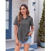Zeagoo Womens Button Down Shirt Bust Pocket Short Sleeve Blouses Summer Top(Dark Grey)