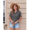 Zeagoo Womens Button Down Shirt Bust Pocket Short Sleeve Blouses Summer Top(Dark Grey)