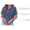Zeagoo Womens Button Down Shirt Bust Pocket Short Sleeve Blouses Summer Top(Denim Blue)