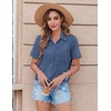 Zeagoo Womens Button Down Shirt Bust Pocket Short Sleeve Blouses Summer Top(Denim Blue)