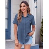 Zeagoo Womens Button Down Shirt Bust Pocket Short Sleeve Blouses Summer Top(Denim Blue)