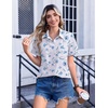 Zeagoo Womens Button Down Shirt Bust Pocket Short Sleeve Blouses Summer Top(Floral Blue 361)
