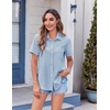 Zeagoo Womens Button Down Shirt Bust Pocket Short Sleeve Blouses Summer Top(Light Blue)