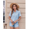 Zeagoo Womens Button Down Shirt Bust Pocket Short Sleeve Blouses Summer Top(Light Blue)