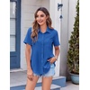 Zeagoo Womens Button Down Shirt Bust Pocket Short Sleeve Blouses Summer Top(Snorkel Blue)