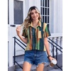 Zeagoo Womens Button Down Shirt Bust Pocket Short Sleeve Blouses Summer Top(Stripes Multicolor 289)