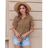 Zeagoo Womens Button Down Shirt Bust Pocket Short Sleeve Blouses Summer Top(Tan)