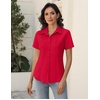 Zeagoo Women’s Button Down Shirts Short Sleeve Dress Shirts Business Tops(B-red)