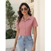 Zeagoo Women’s Button Down Shirts Short Sleeve Dress Shirts Business Tops(Dark Pink)