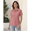 Zeagoo Women’s Button Down Shirts Short Sleeve Dress Shirts Business Tops(Dark Pink)
