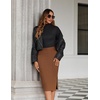 Zeagoo Womens Knit Midi Skirts Casual Pencil Skirt High Waisted Long Skirt with Slit Elegant Work Office Skirts(Brown)