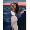 Zeagoo Womens Knit Midi Skirts Casual Pencil Skirt High Waisted Long Skirt with Slit Elegant Work Office Skirts(Champagne)