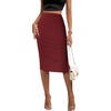 Zeagoo Womens Knit Midi Skirts Casual Pencil Skirt High Waisted Long Skirt with Slit Elegant Work Office Skirts(Wine Red)