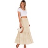 Zeagoo Women’s Long Maxi Skirts Tiered Elastic High Waist Boho Double Layered Print A-Line Casual Midi Dress(Beige)