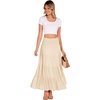 Zeagoo Women’s Long Maxi Skirts Tiered Elastic High Waist Boho Double Layered Print A-Line Casual Midi Dress(Beige)