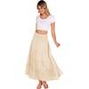 Zeagoo Women’s Long Maxi Skirts Tiered Elastic High Waist Boho Double Layered Print A-Line Casual Midi Dress(Beige)