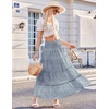 Zeagoo Women’s Long Maxi Skirts Tiered Elastic High Waist Boho Double Layered Print A-Line Casual Midi Dress(Blue White Floral)