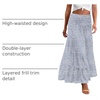 Zeagoo Women’s Long Maxi Skirts Tiered Elastic High Waist Boho Double Layered Print A-Line Casual Midi Dress(Blue White Floral)