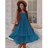 Zeagoo Women’s Long Maxi Skirts Tiered Elastic High Waist Boho Double Layered Print A-Line Casual Midi Dress(Lake Blue)