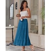 Zeagoo Women’s Long Maxi Skirts Tiered Elastic High Waist Boho Double Layered Print A-Line Casual Midi Dress(Lake Blue)