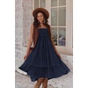 Zeagoo Women’s Long Maxi Skirts Tiered Elastic High Waist Boho Double Layered Print A-Line Casual Midi Dress(Navy Blue)