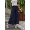 Zeagoo Women’s Long Maxi Skirts Tiered Elastic High Waist Boho Double Layered Print A-Line Casual Midi Dress(Navy Blue)