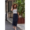 Zeagoo Women’s Long Maxi Skirts Tiered Elastic High Waist Boho Double Layered Print A-Line Casual Midi Dress(Navy Blue)