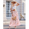 Zeagoo Women’s Long Maxi Skirts Tiered Elastic High Waist Boho Double Layered Print A-Line Casual Midi Dress(Pink Orange Floral)
