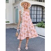 Zeagoo Women’s Long Maxi Skirts Tiered Elastic High Waist Boho Double Layered Print A-Line Casual Midi Dress(Pink Orange Floral)