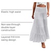 Zeagoo Women’s Long Maxi Skirts Tiered Elastic High Waist Boho Double Layered Print A-Line Casual Midi Dress(White)